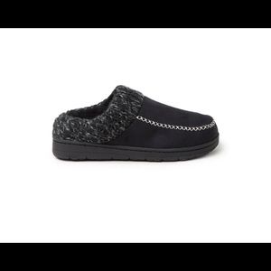 DEARFOAMS NO SWEAT  MOCCASIN CLOG BLACK FUR SLIP ON COMFORT SLIPPERS